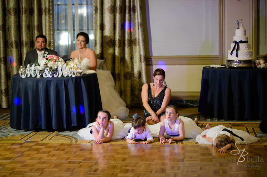 I just love the flower girls and ring bearer!! They are apparently bored with the reception toasts at the Westin Pointsett Hotel.