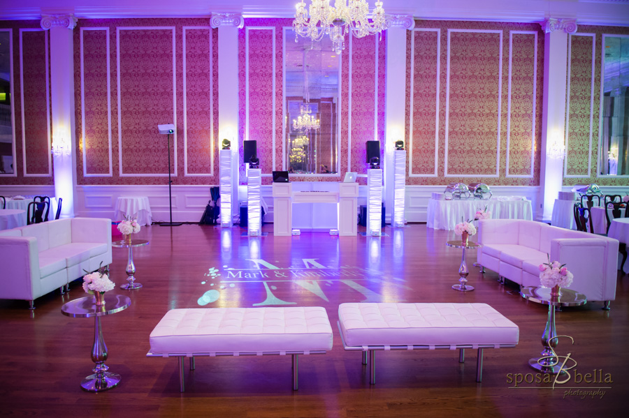 Monogramed dance floor at the wedding reception.