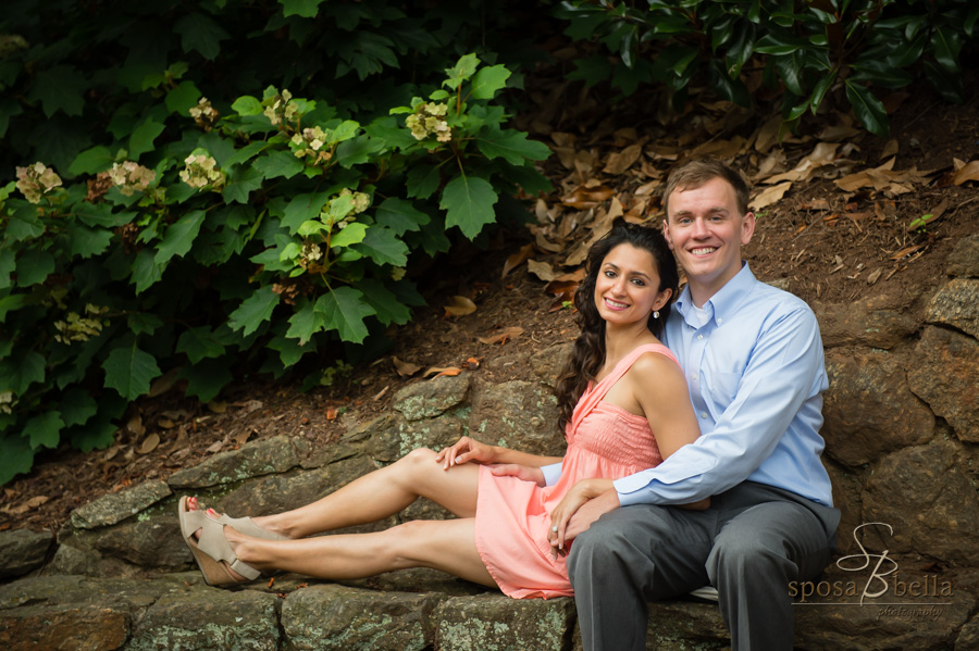 The fiancé's snuggle and smile during their engagement shoot.