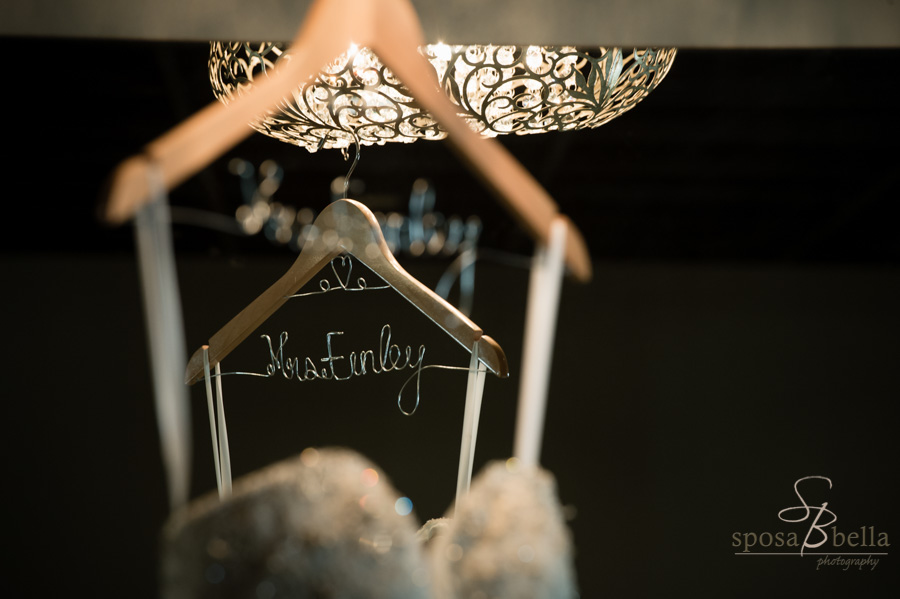 Custom wire hanger with bride's new last name.