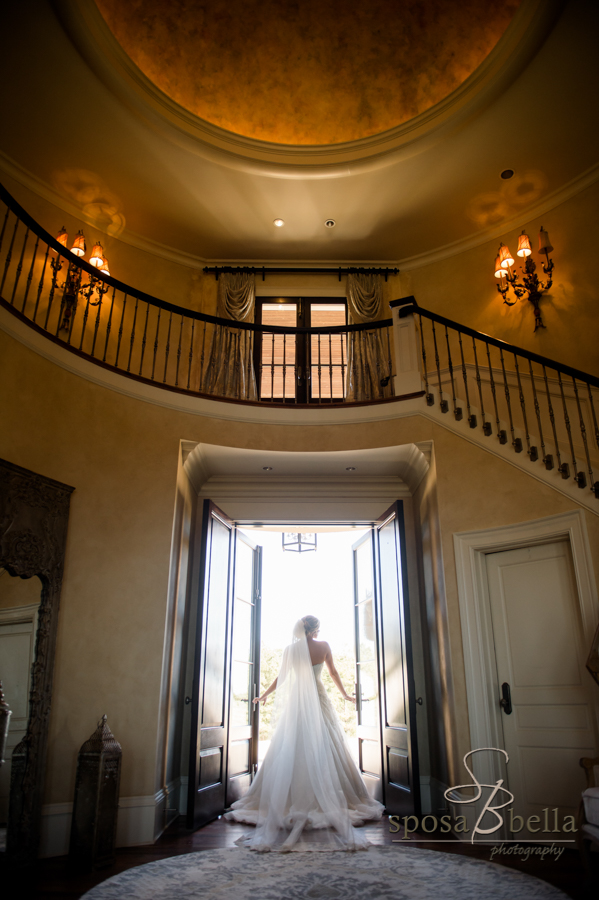 Bridal portrait of bride in doorway.