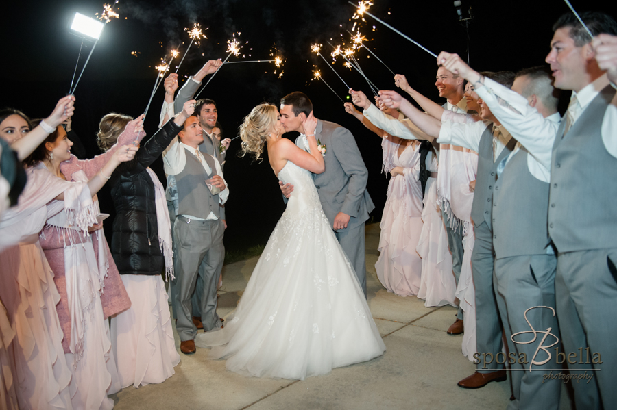 The happy couple's grand exit to sparklers.